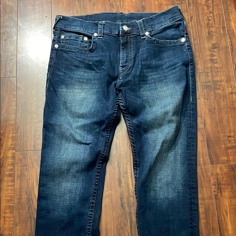 True Religion Blue Relaxed Jeans with Faded Wash